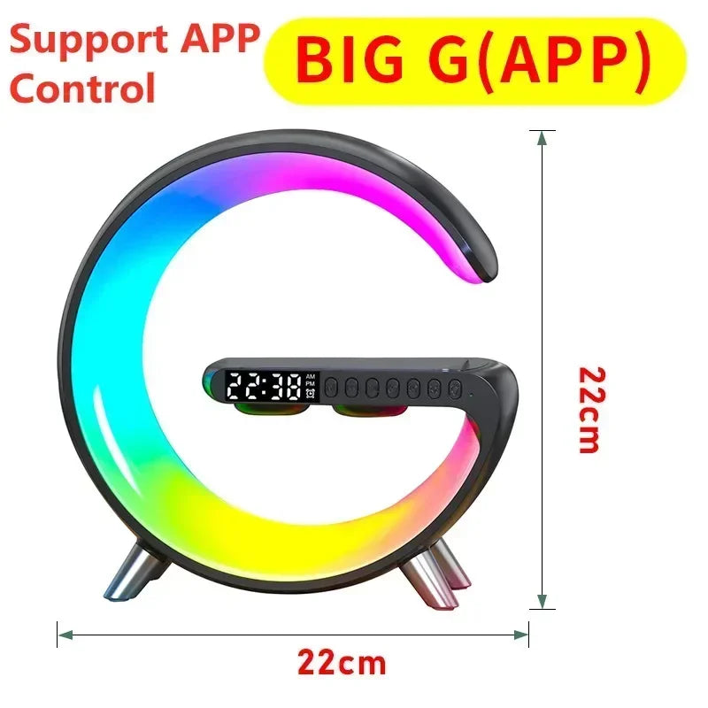 Wireless Charger Pad Stand Stereo Bluetooth Speaker RGB Night Light Lamp Alarm Clock Fast Wireless Charging Dock Station