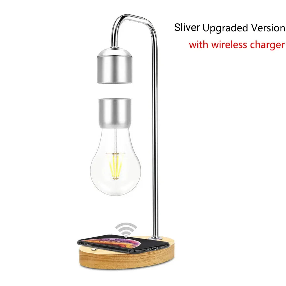 Magnetic Levitating Floating Wireless LED Light Bulb with Wireless Charger for Desk Lamp Home Room Office Decor Unique Gift