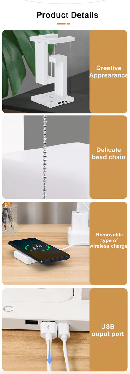 Novelty floating lamp with 10 W  detachable wireless charger decorative light for bedroom/office