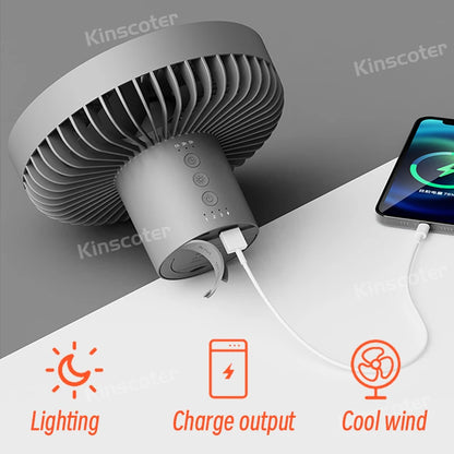 10000mAh Camping Fan Rechargeable Desktop Portable Air Circulator Wireless Ceiling Electric Fan with Power Bank LED Light Tripod