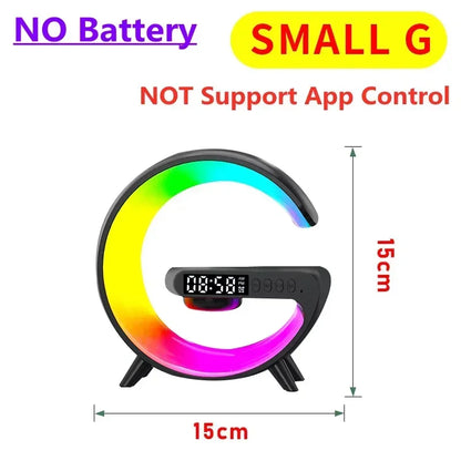 Wireless Charger Pad Stand Stereo Bluetooth Speaker RGB Night Light Lamp Alarm Clock Fast Wireless Charging Dock Station