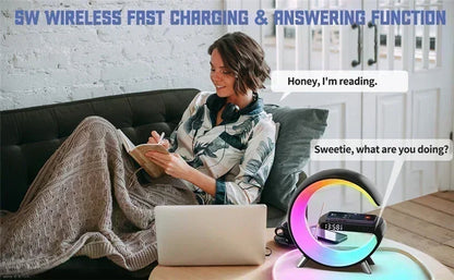 Wireless Charger Pad Stand Stereo Bluetooth Speaker RGB Night Light Lamp Alarm Clock Fast Wireless Charging Dock Station