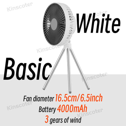 10000mAh Camping Fan Rechargeable Desktop Portable Air Circulator Wireless Ceiling Electric Fan with Power Bank LED Light Tripod