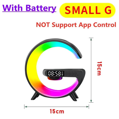 Wireless Charger Pad Stand Stereo Bluetooth Speaker RGB Night Light Lamp Alarm Clock Fast Wireless Charging Dock Station