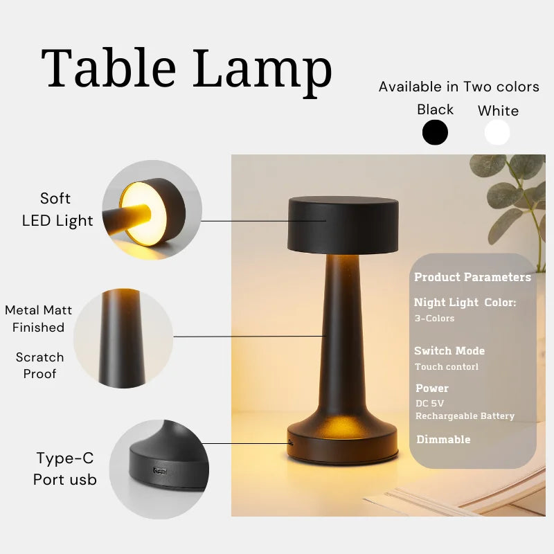 USB Metal Rechargeable Touch Point Lamp Room LED Bedside Decorative Table Lamp Restaurant Bar Desktop Mood Lighting Night Lights