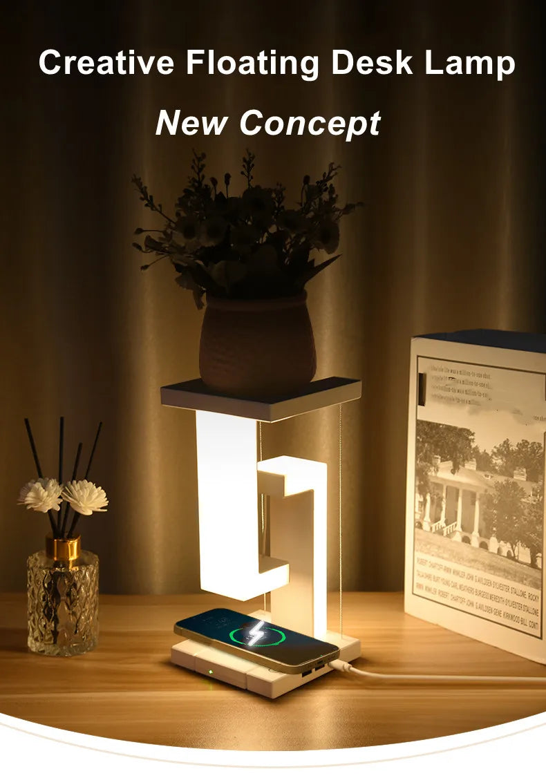 Novelty floating lamp with 10 W  detachable wireless charger decorative light for bedroom/office