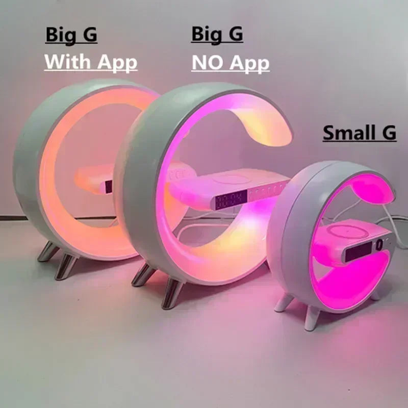 Wireless Charger Pad Stand Stereo Bluetooth Speaker RGB Night Light Lamp Alarm Clock Fast Wireless Charging Dock Station